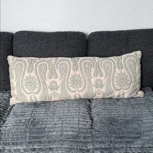 Pottery Barn Cream, Blue & Green Paisley Print Accent Pillow, 14 x 36
